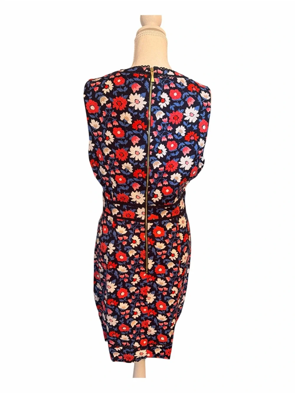 Kate Spade New York Floral Sheath Dress Size 14 Sleeveless Navy